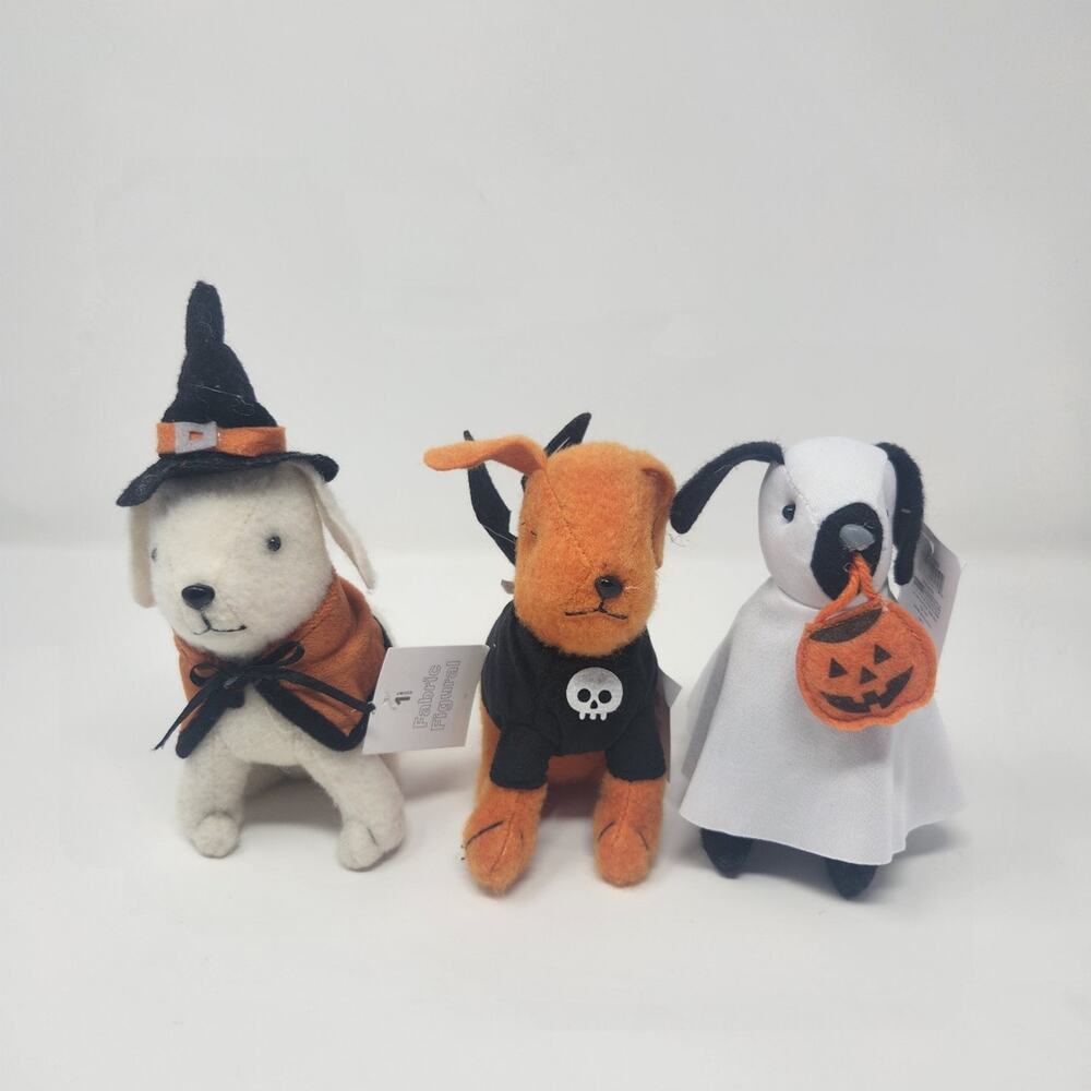 Ghost Bat Witch Halloween Fabric Figural Dogs Set of 3